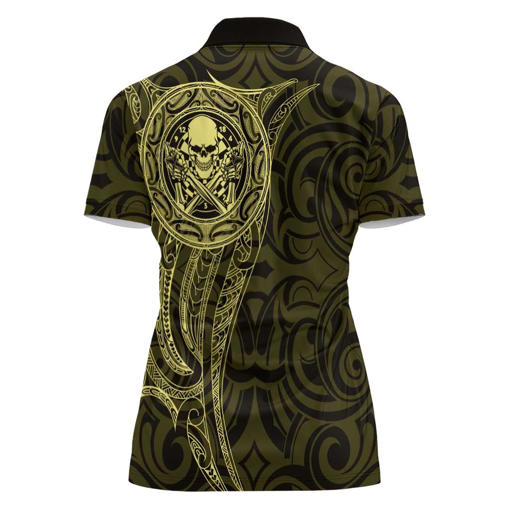 New Zealand Skull Darts Women Polo Shirt Aotearoa Maori Chest Tattoo Stylized Gold - Aussie Hoodie