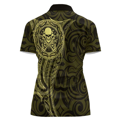 New Zealand Skull Darts Women Polo Shirt Aotearoa Maori Chest Tattoo Stylized Gold - Aussie Hoodie