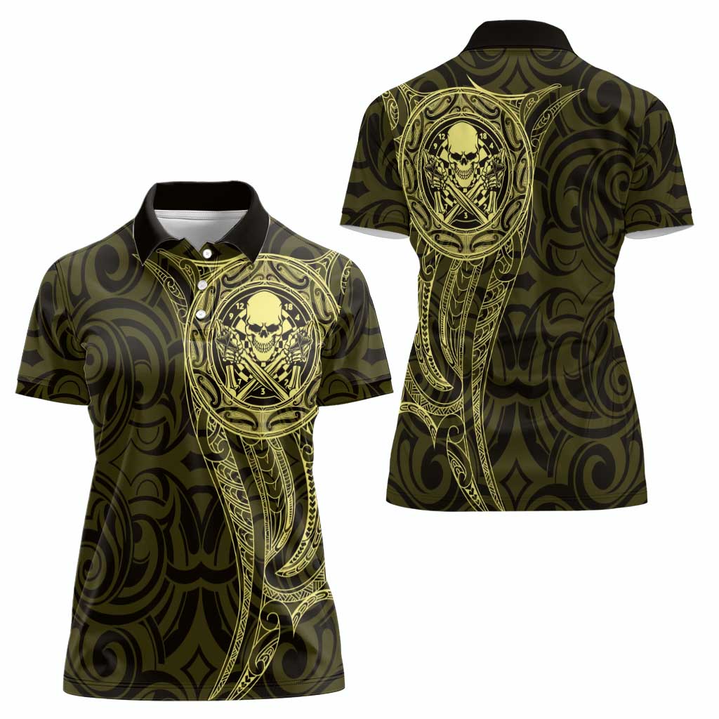 New Zealand Skull Darts Women Polo Shirt Aotearoa Maori Chest Tattoo Stylized Gold - Aussie Hoodie