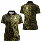 New Zealand Skull Darts Women Polo Shirt Aotearoa Maori Chest Tattoo Stylized Gold - Aussie Hoodie