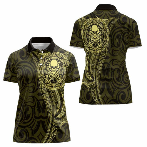 New Zealand Skull Darts Women Polo Shirt Aotearoa Maori Chest Tattoo Stylized Gold - Aussie Hoodie