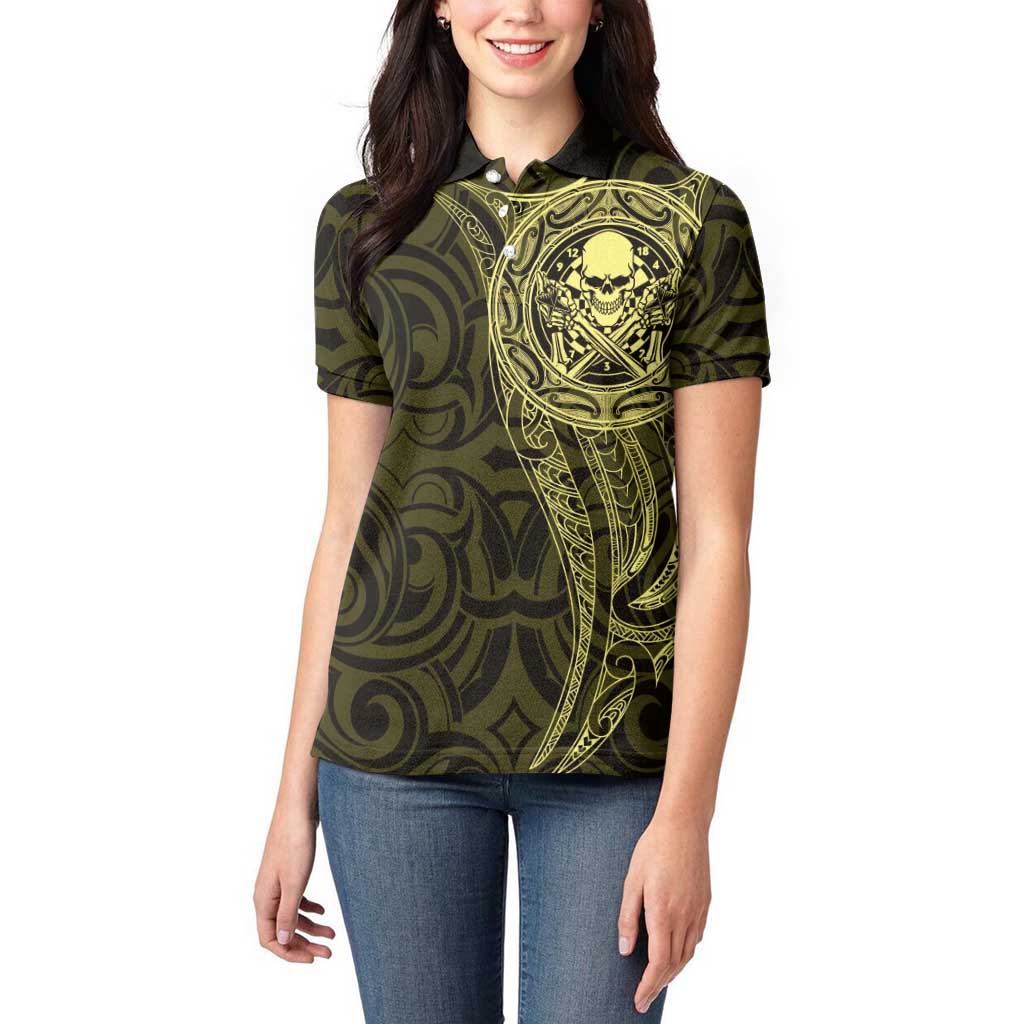 New Zealand Skull Darts Women Polo Shirt Aotearoa Maori Chest Tattoo Stylized Gold - Aussie Hoodie