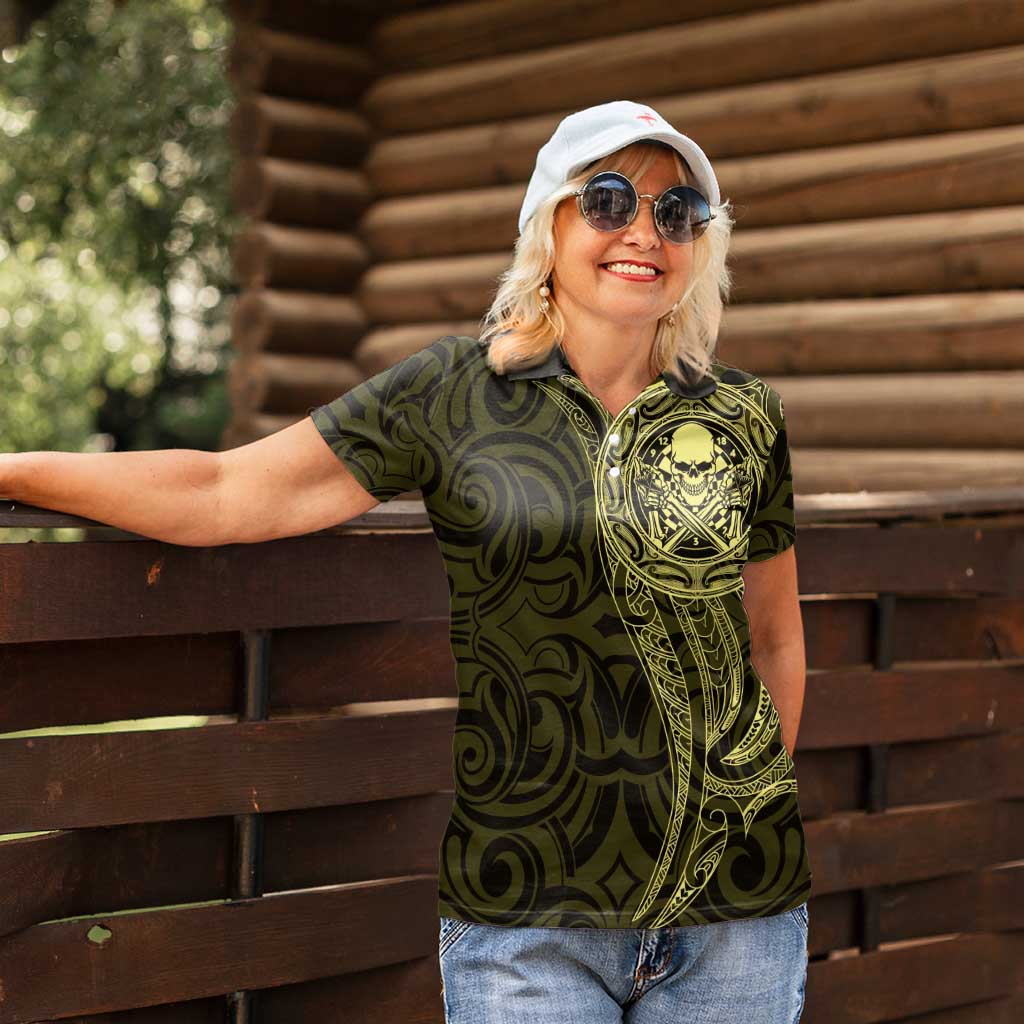 New Zealand Skull Darts Women Polo Shirt Aotearoa Maori Chest Tattoo Stylized Gold - Aussie Hoodie
