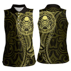 New Zealand Skull Darts Women Sleeveless Polo Shirt Aotearoa Maori Chest Tattoo Stylized Gold - Aussie Hoodie