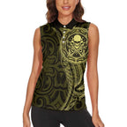 New Zealand Skull Darts Women Sleeveless Polo Shirt Aotearoa Maori Chest Tattoo Stylized Gold - Aussie Hoodie