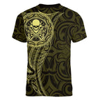 New Zealand Skull Darts Women V-Neck T-Shirt Aotearoa Maori Chest Tattoo Stylized Gold - Aussie Hoodie