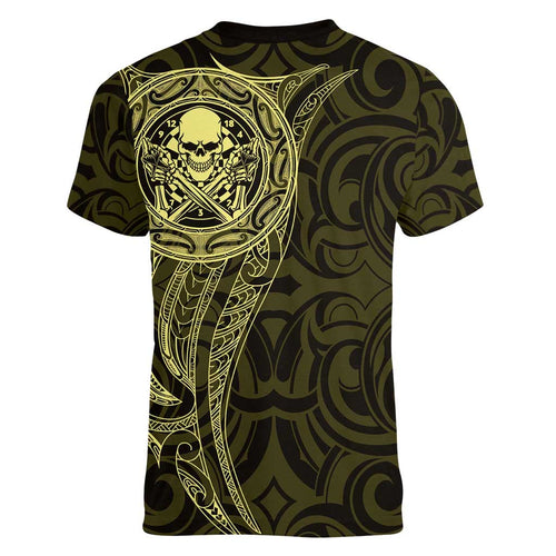 New Zealand Skull Darts Women V-Neck T-Shirt Aotearoa Maori Chest Tattoo Stylized Gold - Aussie Hoodie
