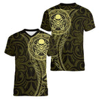 New Zealand Skull Darts Women V-Neck T-Shirt Aotearoa Maori Chest Tattoo Stylized Gold - Aussie Hoodie