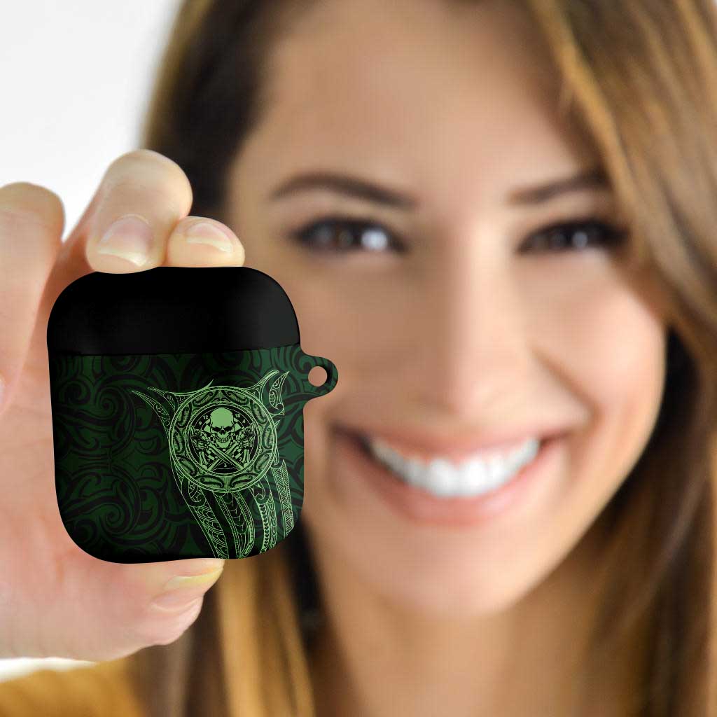 New Zealand Skull Darts AirPods Case Aotearoa Maori Chest Tattoo Stylized Green - Aussie Hoodie