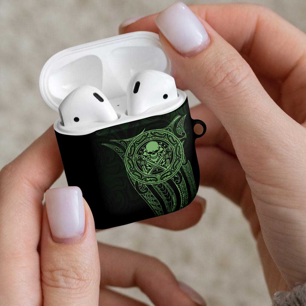 New Zealand Skull Darts AirPods Case Aotearoa Maori Chest Tattoo Stylized Green - Aussie Hoodie
