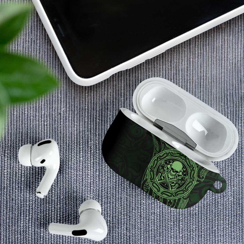 New Zealand Skull Darts AirPods Case Aotearoa Maori Chest Tattoo Stylized Green - Aussie Hoodie