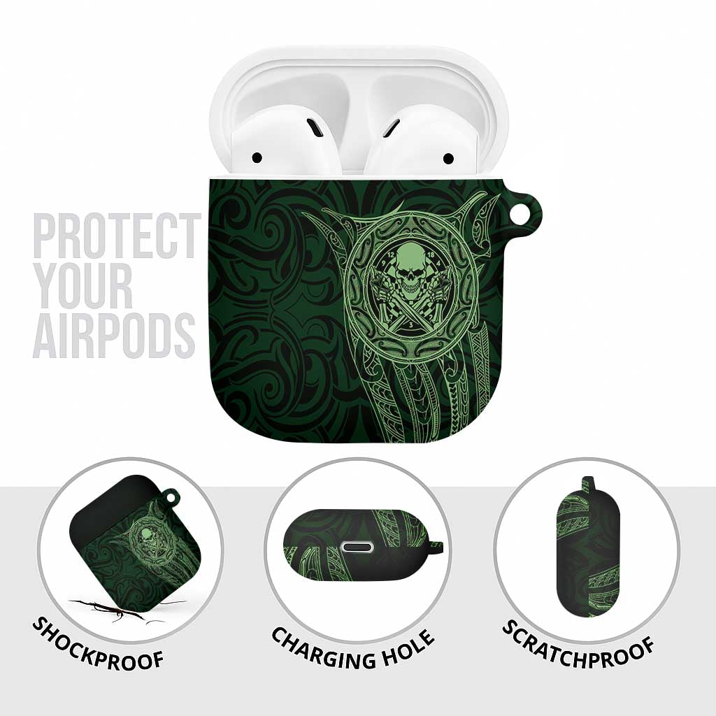 New Zealand Skull Darts AirPods Case Aotearoa Maori Chest Tattoo Stylized Green - Aussie Hoodie