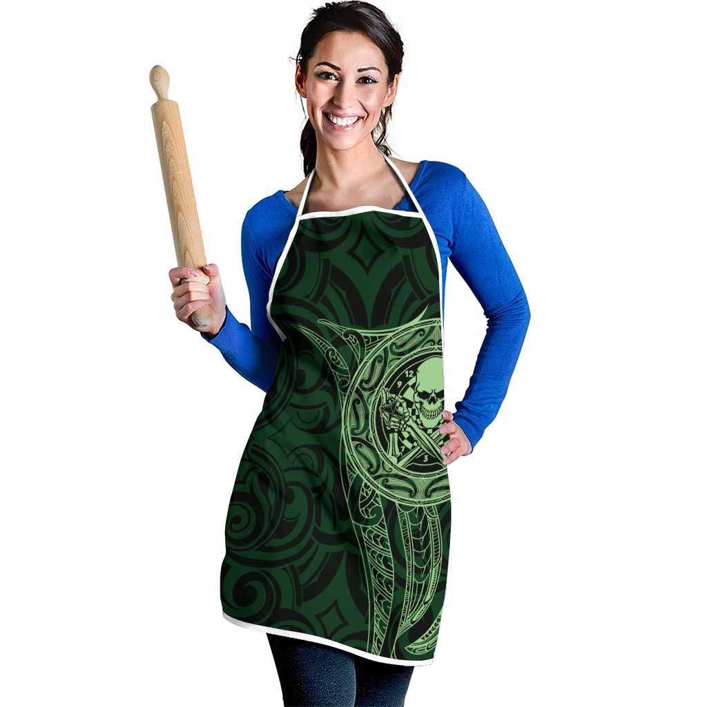 New Zealand Skull Darts Apron Aotearoa Maori Chest Tattoo Stylized Green - Aussie Hoodie