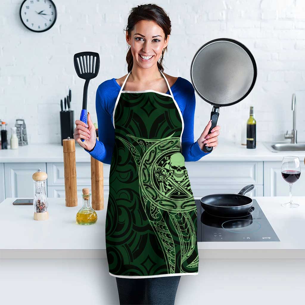 New Zealand Skull Darts Apron Aotearoa Maori Chest Tattoo Stylized Green - Aussie Hoodie
