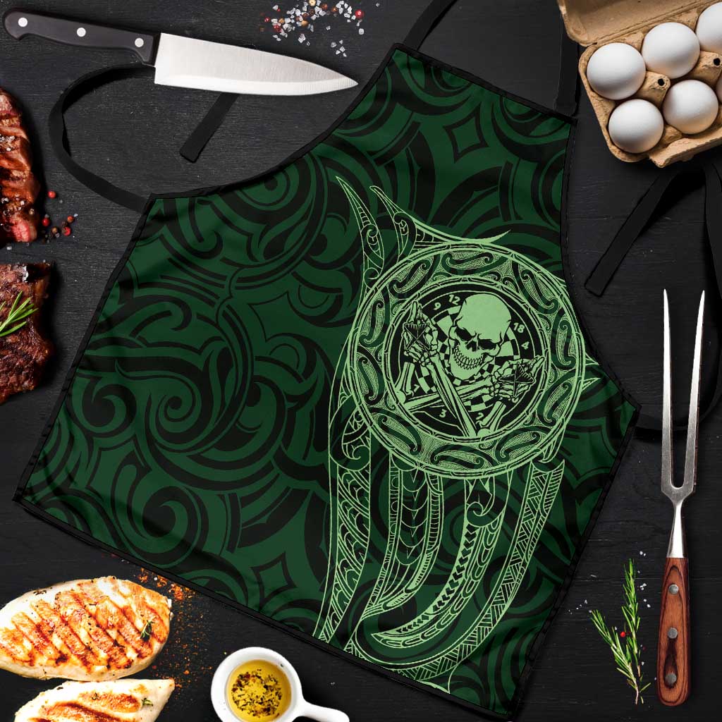 New Zealand Skull Darts Apron Aotearoa Maori Chest Tattoo Stylized Green - Aussie Hoodie