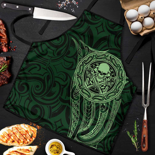 New Zealand Skull Darts Apron Aotearoa Maori Chest Tattoo Stylized Green - Aussie Hoodie