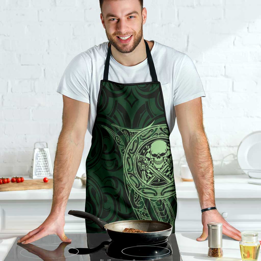 New Zealand Skull Darts Apron Aotearoa Maori Chest Tattoo Stylized Green - Aussie Hoodie