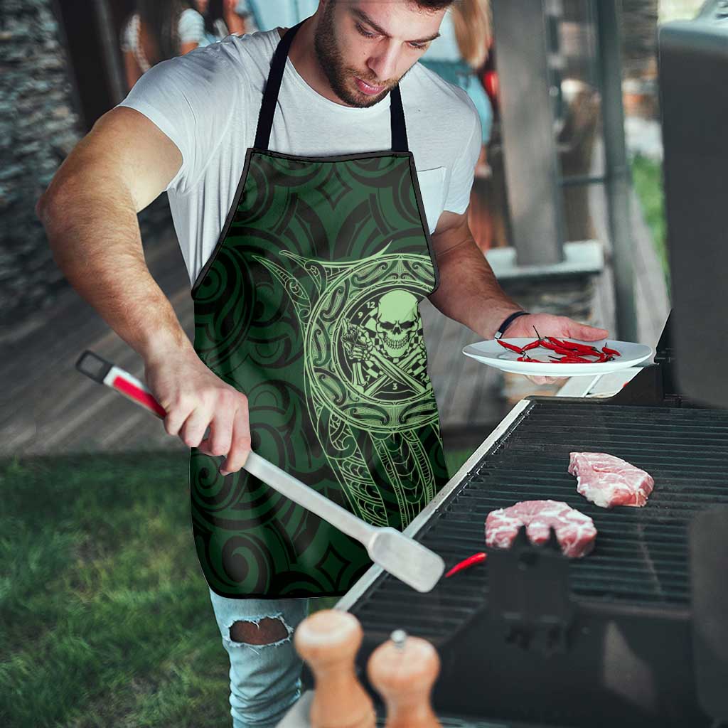 New Zealand Skull Darts Apron Aotearoa Maori Chest Tattoo Stylized Green - Aussie Hoodie