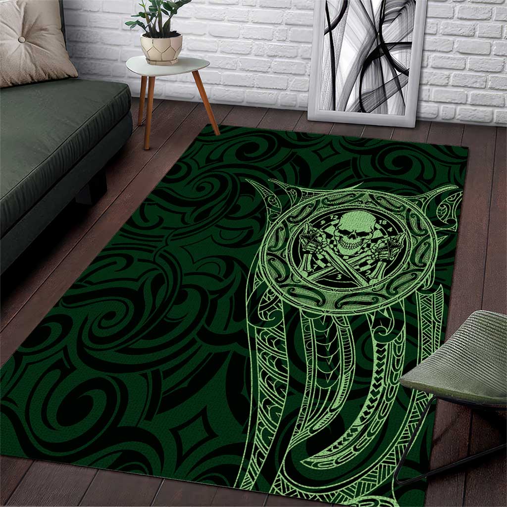 New Zealand Skull Darts Area Rug Aotearoa Maori Chest Tattoo Stylized Green - Aussie Hoodie