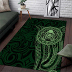 New Zealand Skull Darts Area Rug Aotearoa Maori Chest Tattoo Stylized Green - Aussie Hoodie