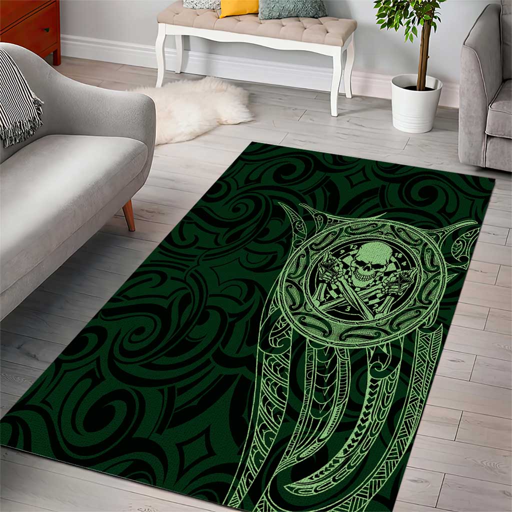 New Zealand Skull Darts Area Rug Aotearoa Maori Chest Tattoo Stylized Green - Aussie Hoodie