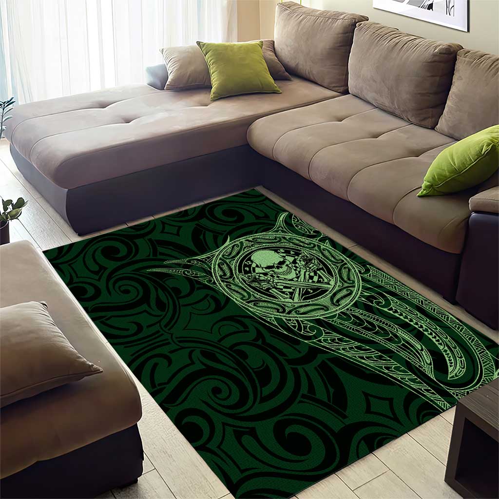 New Zealand Skull Darts Area Rug Aotearoa Maori Chest Tattoo Stylized Green - Aussie Hoodie