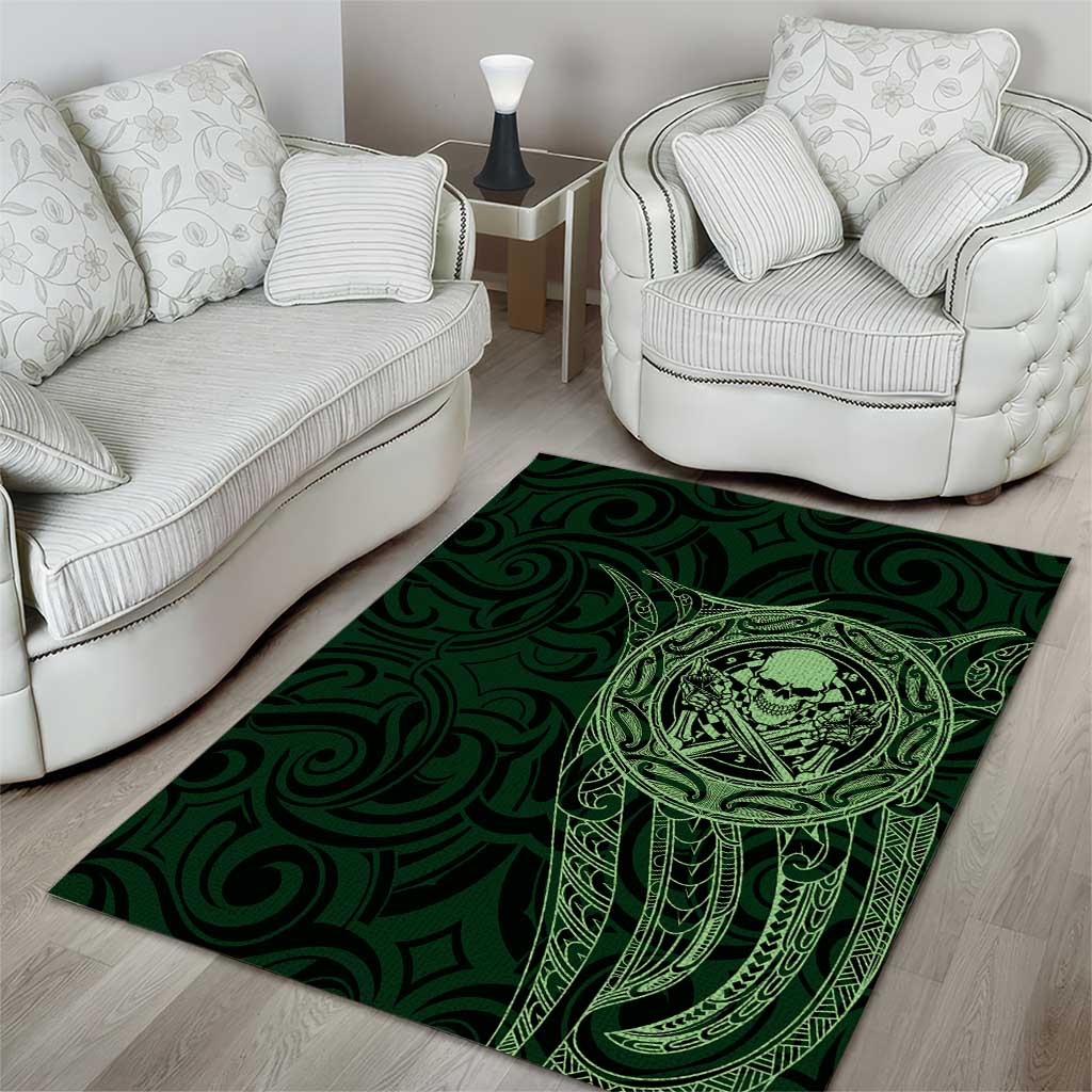 New Zealand Skull Darts Area Rug Aotearoa Maori Chest Tattoo Stylized Green - Aussie Hoodie