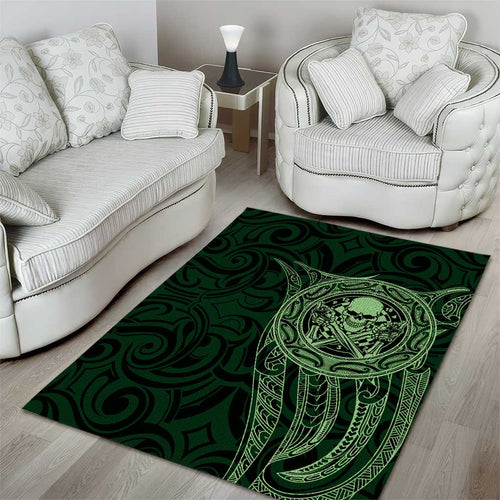 New Zealand Skull Darts Area Rug Aotearoa Maori Chest Tattoo Stylized Green - Aussie Hoodie