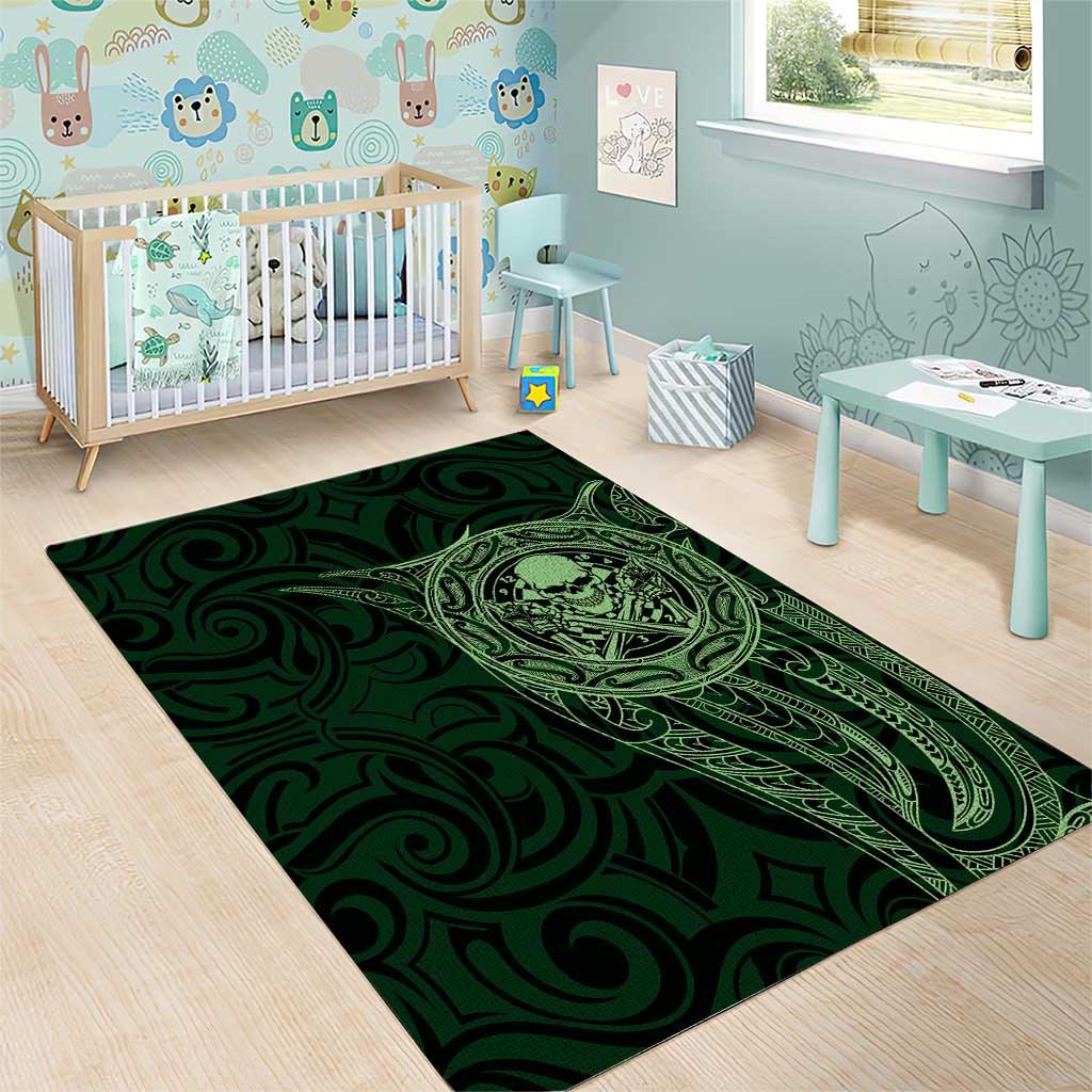 New Zealand Skull Darts Area Rug Aotearoa Maori Chest Tattoo Stylized Green - Aussie Hoodie