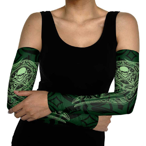 New Zealand Skull Darts Arm Sleeves Aotearoa Maori Chest Tattoo Stylized Green - Aussie Hoodie