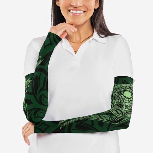 New Zealand Skull Darts Arm Sleeves Aotearoa Maori Chest Tattoo Stylized Green - Aussie Hoodie
