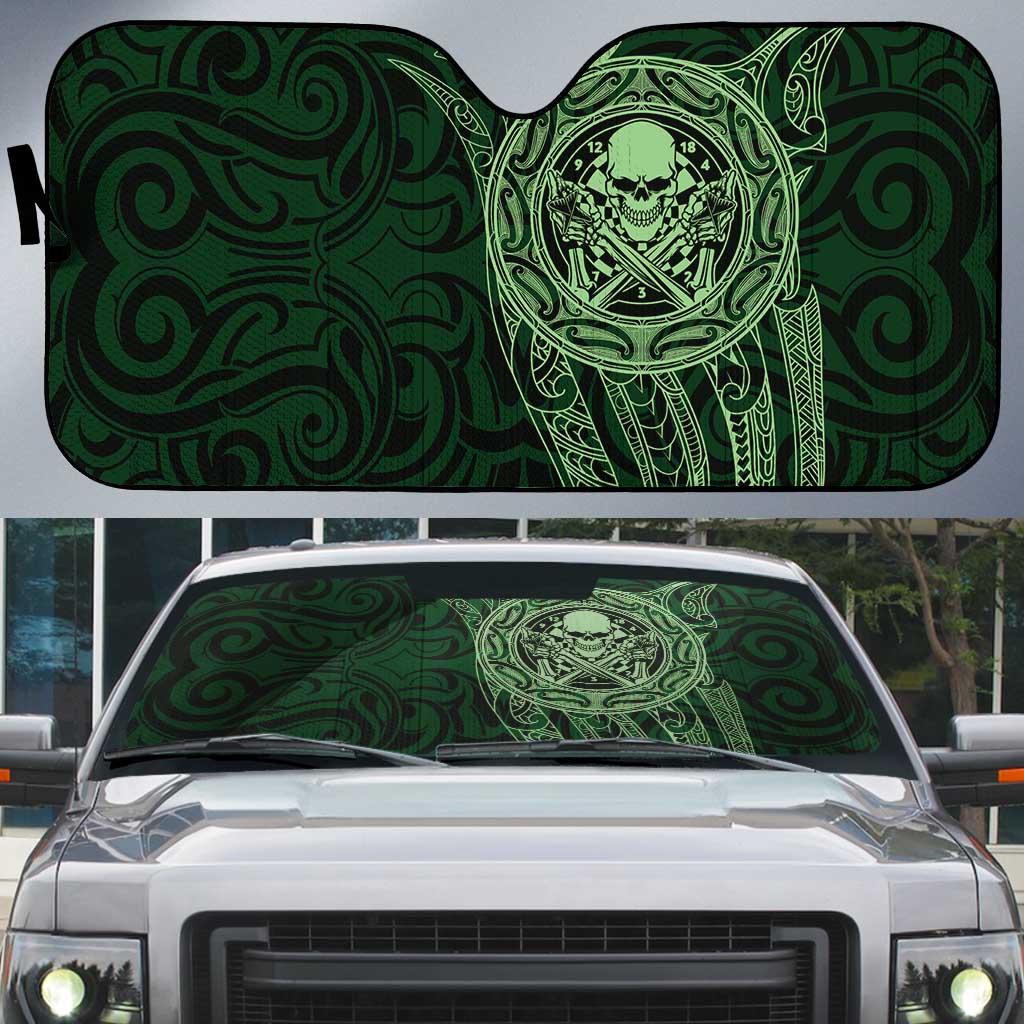 New Zealand Skull Darts Auto Sun Shade Aotearoa Maori Chest Tattoo Stylized Green - Aussie Hoodie