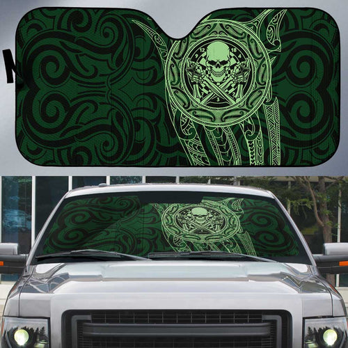New Zealand Skull Darts Auto Sun Shade Aotearoa Maori Chest Tattoo Stylized Green - Aussie Hoodie