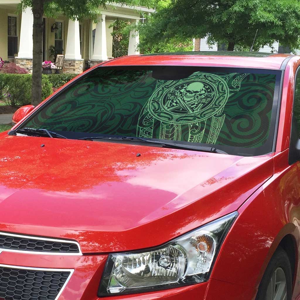 New Zealand Skull Darts Auto Sun Shade Aotearoa Maori Chest Tattoo Stylized Green - Aussie Hoodie