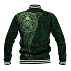 New Zealand Skull Darts Baseball Jacket Aotearoa Maori Chest Tattoo Stylized Green - Aussie Hoodie