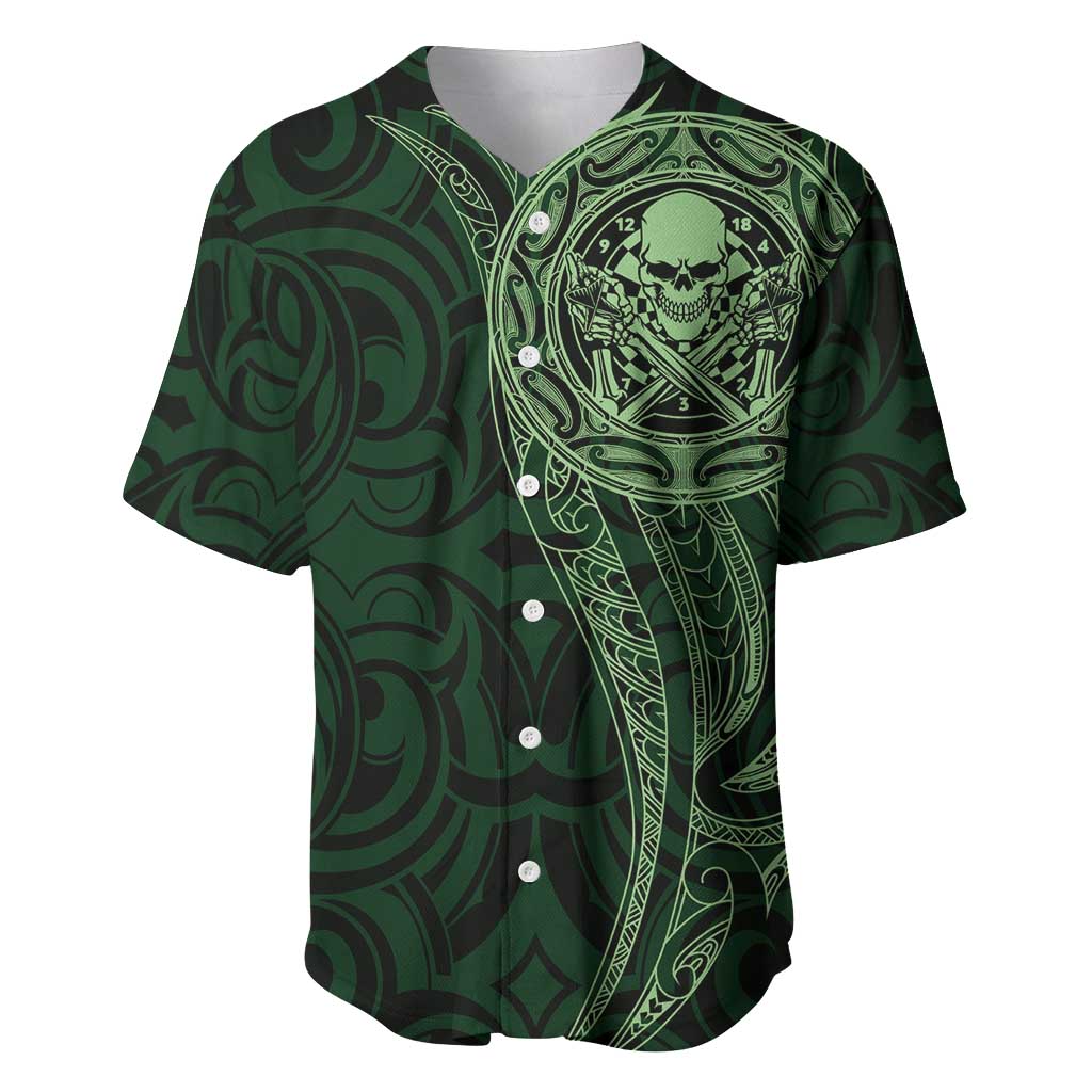 New Zealand Skull Darts Baseball Jersey Aotearoa Maori Chest Tattoo Stylized Green - Aussie Hoodie