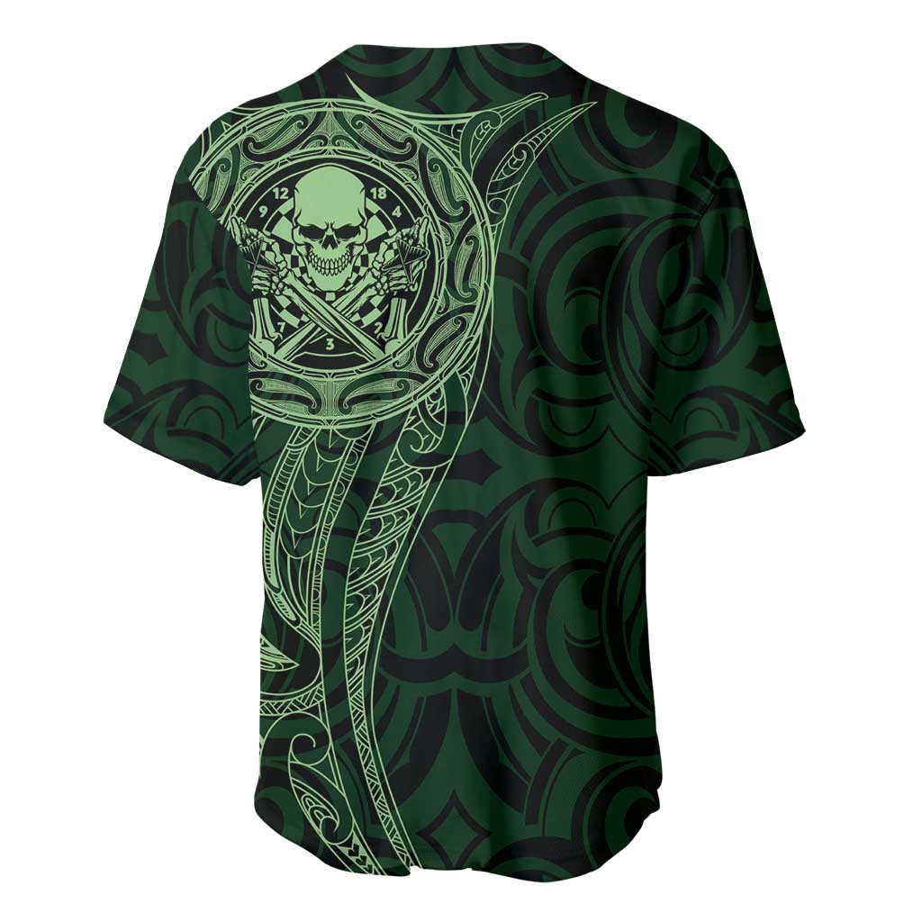 New Zealand Skull Darts Baseball Jersey Aotearoa Maori Chest Tattoo Stylized Green - Aussie Hoodie