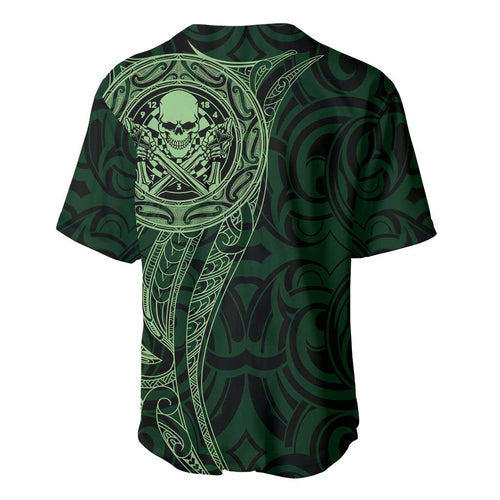 New Zealand Skull Darts Baseball Jersey Aotearoa Maori Chest Tattoo Stylized Green - Aussie Hoodie