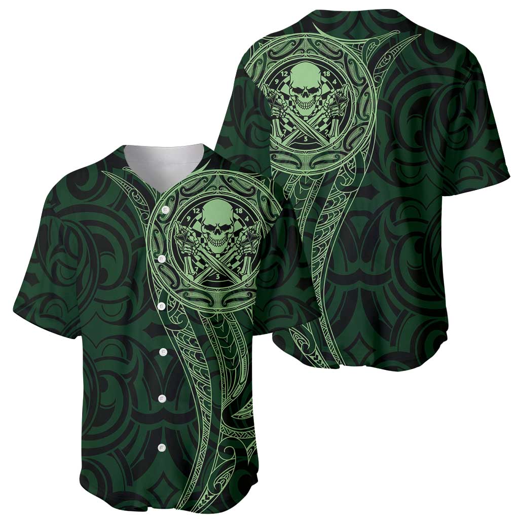 New Zealand Skull Darts Baseball Jersey Aotearoa Maori Chest Tattoo Stylized Green - Aussie Hoodie