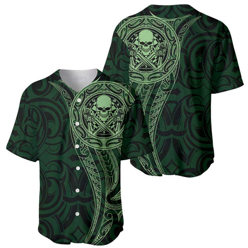 New Zealand Skull Darts Baseball Jersey Aotearoa Maori Chest Tattoo Stylized Green - Aussie Hoodie