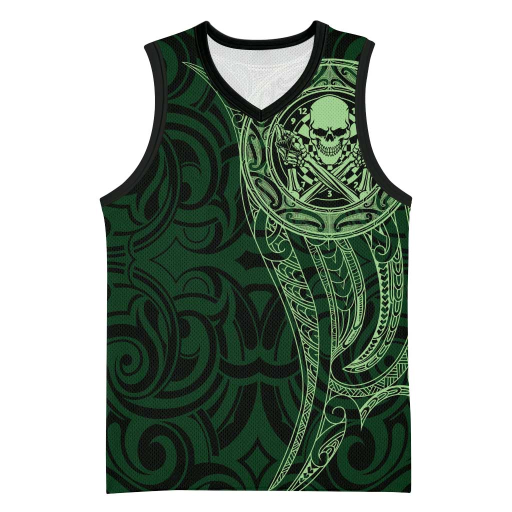 New Zealand Skull Darts Basketball Jersey Aotearoa Maori Chest Tattoo Stylized Green - Aussie Hoodie
