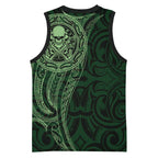New Zealand Skull Darts Basketball Jersey Aotearoa Maori Chest Tattoo Stylized Green - Aussie Hoodie