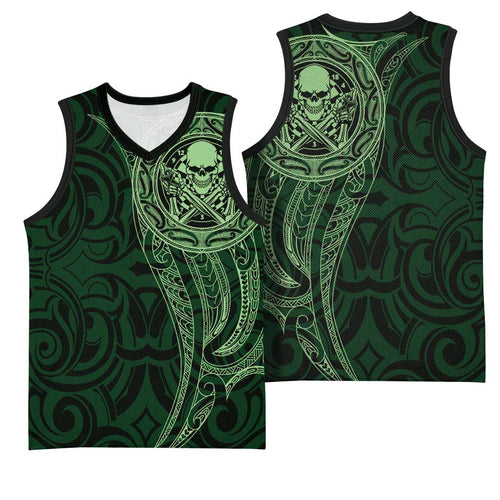 New Zealand Skull Darts Basketball Jersey Aotearoa Maori Chest Tattoo Stylized Green - Aussie Hoodie