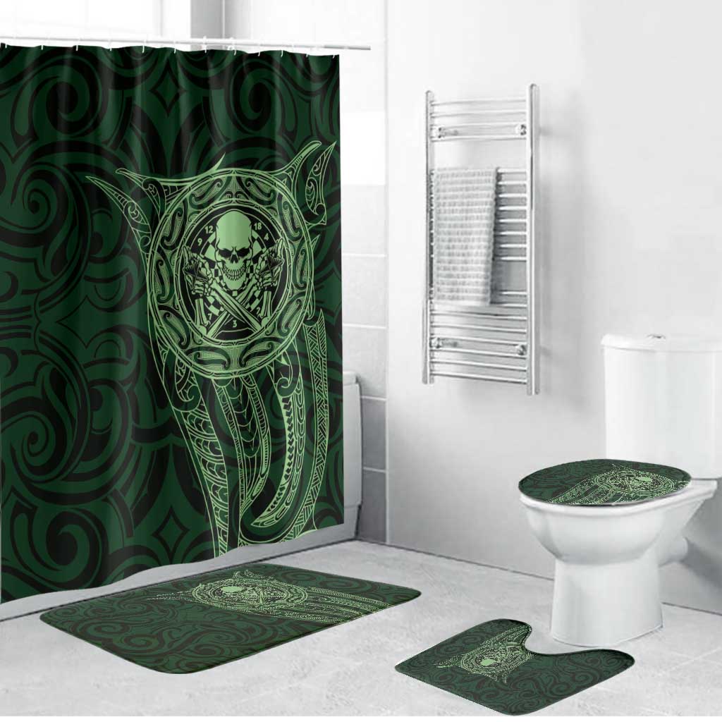 New Zealand Skull Darts Bathroom Set Aotearoa Maori Chest Tattoo Stylized Green - Aussie Hoodie
