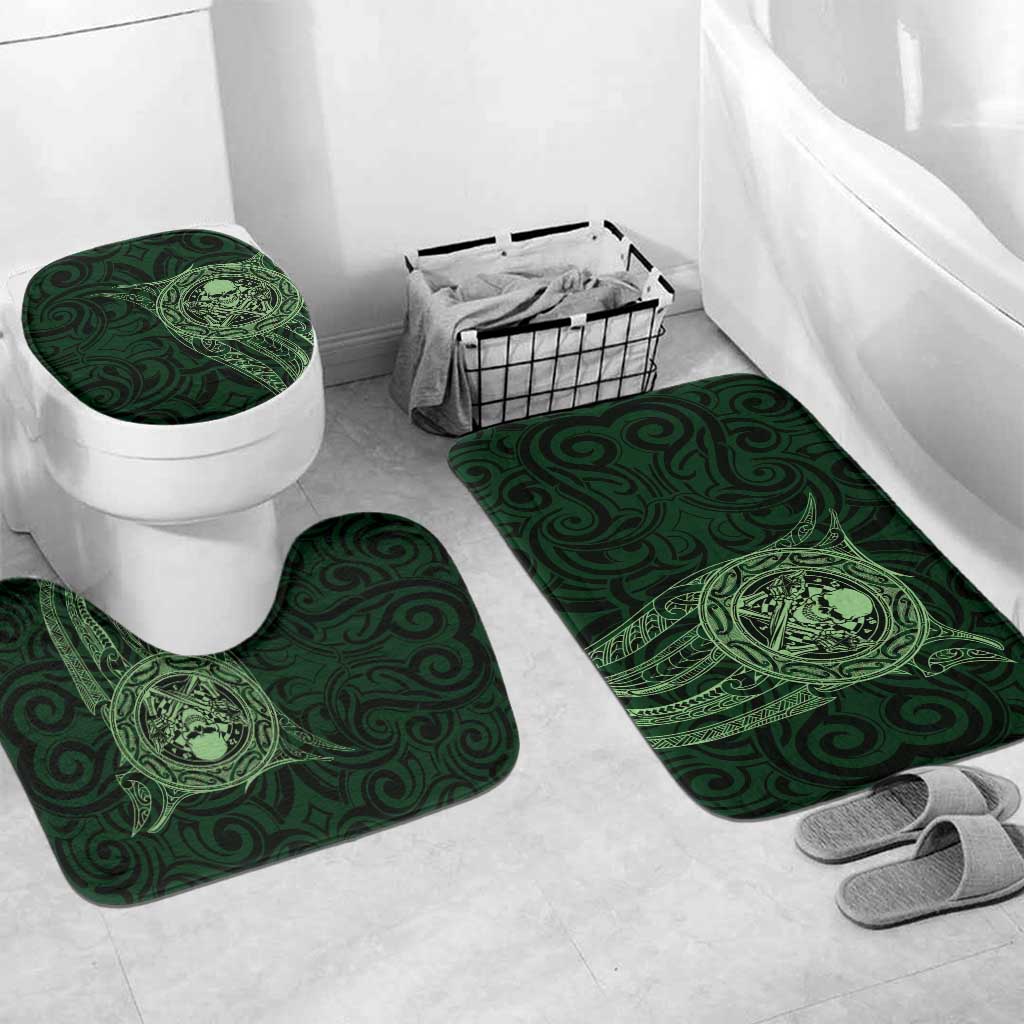 New Zealand Skull Darts Bathroom Set Aotearoa Maori Chest Tattoo Stylized Green - Aussie Hoodie
