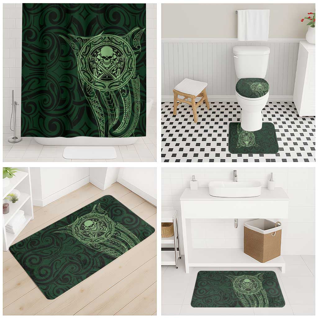New Zealand Skull Darts Bathroom Set Aotearoa Maori Chest Tattoo Stylized Green - Aussie Hoodie