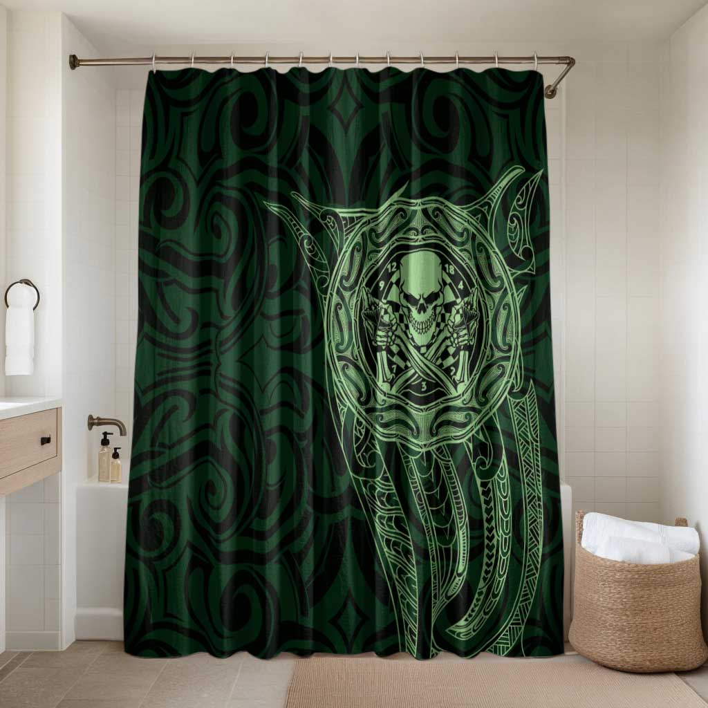 New Zealand Skull Darts Bathroom Set Aotearoa Maori Chest Tattoo Stylized Green - Aussie Hoodie