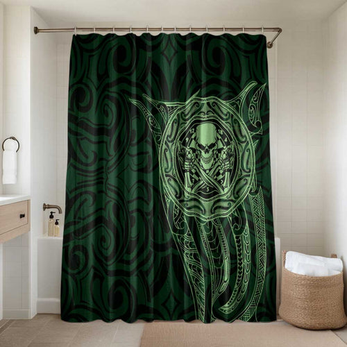 New Zealand Skull Darts Bathroom Set Aotearoa Maori Chest Tattoo Stylized Green - Aussie Hoodie