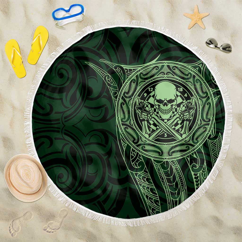New Zealand Skull Darts Beach Blanket Aotearoa Maori Chest Tattoo Stylized Green - Aussie Hoodie
