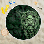 New Zealand Skull Darts Beach Blanket Aotearoa Maori Chest Tattoo Stylized Green - Aussie Hoodie